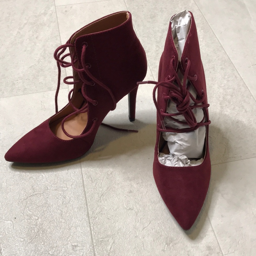 Charlotte Russe Heeled Booties Sz 7 Burgundy Suede